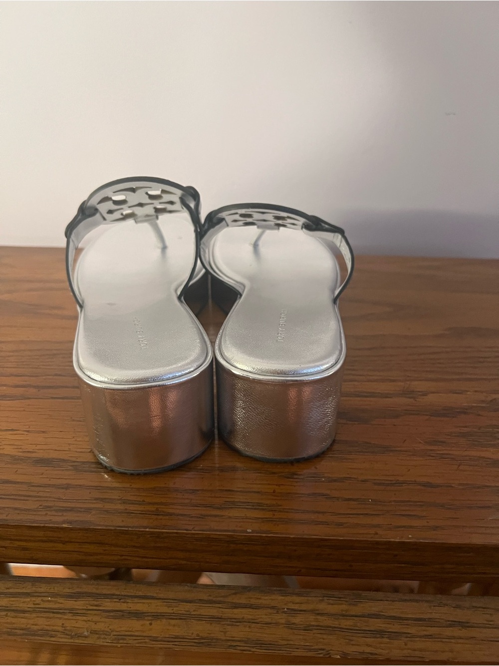 Tory Burch Miller Wedge Metallic Leather Thong Sandals - Picture 7 of 8